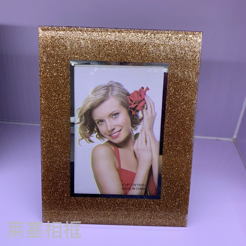 Mirror Edge Golden Glitter Photo Home Decorative Gift Living Room Crafts Customized Various Patterns Glass Photo Frame