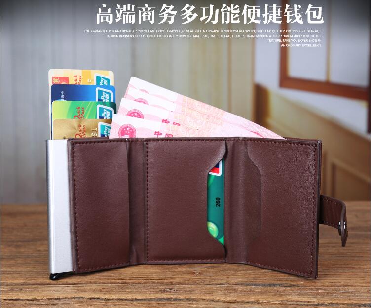Multi-functional leather credit card bag leather wallet stainless steel card case card bag x-8