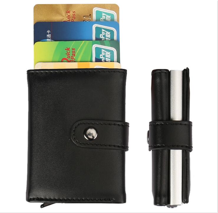 Multi-functional leather credit card bag leather wallet stainless steel card case card bag x-8 Multi-functional leather credit card bag leather wallet stainless steel card case card bag x-8