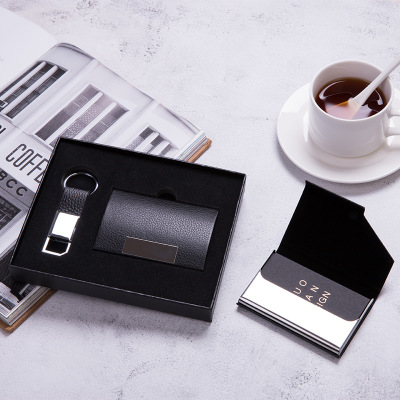 Business Two-Piece Stainless Steel Cardcase Cardcase Metal Keychains Business Card Case Gift Set