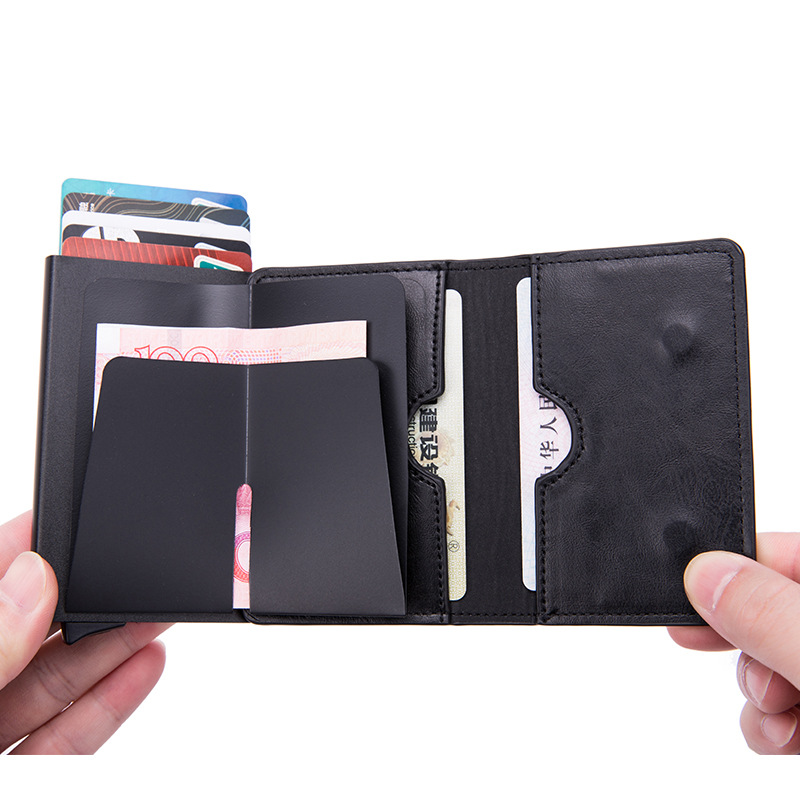 Anti-Theft Antimagnetic Card Case Aluminum Alloy Hand Push Card Holder Coin Purse RFID Credit Card Holder