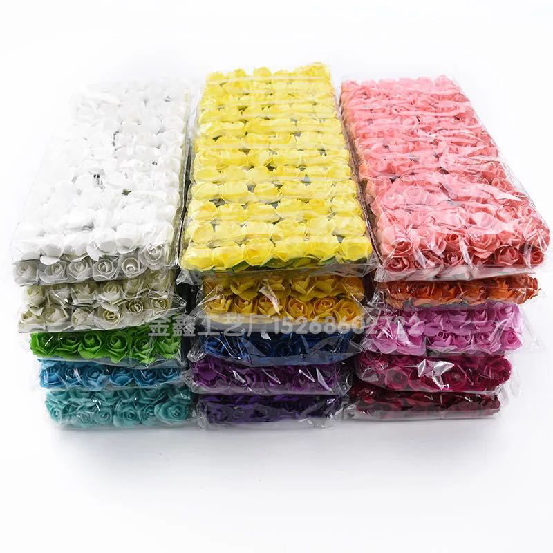 144 Pieces Artificial flowers MINI 1.5CM Paper roses wedding decorative flowers bouquet vases for home decor christmas g
