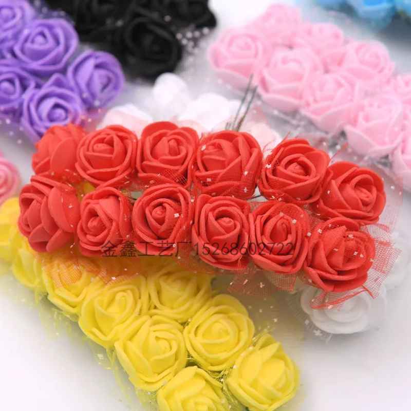 Cheap artificial flowers MINI foam teddy bear of rose bouquet vase for home decor wedding decorative flower wreath