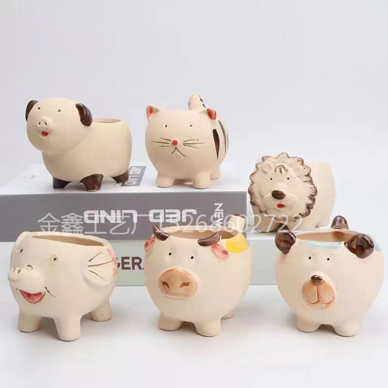 Cartoon Animal Ceramic Flowerpot Lion Elephant FlowerPot Succulent Cactus Plant Pot Home Decor Crafts Sculpture Garden O