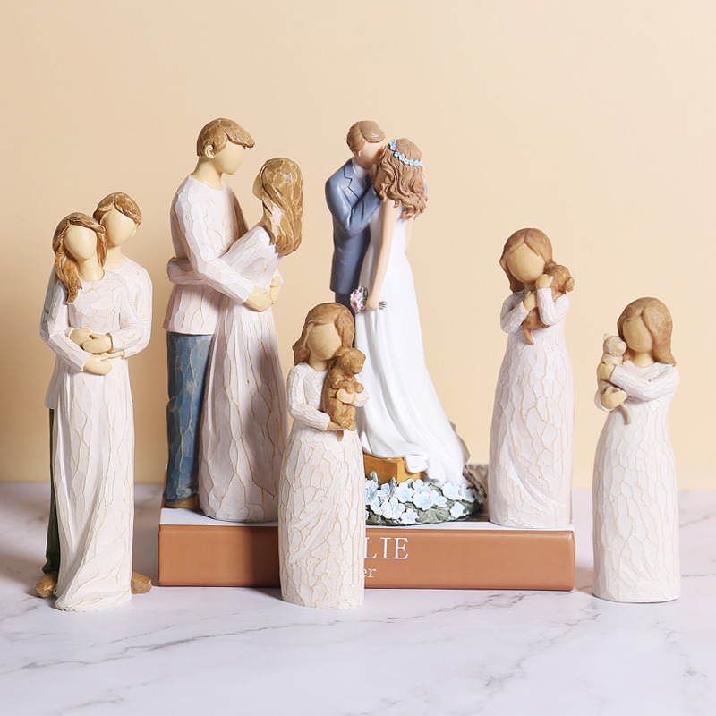 Imitation Wood Carving Character Resin Crafts Wedding Gift American Couple Dog Living Room TV Cabinet Desktop Decoration