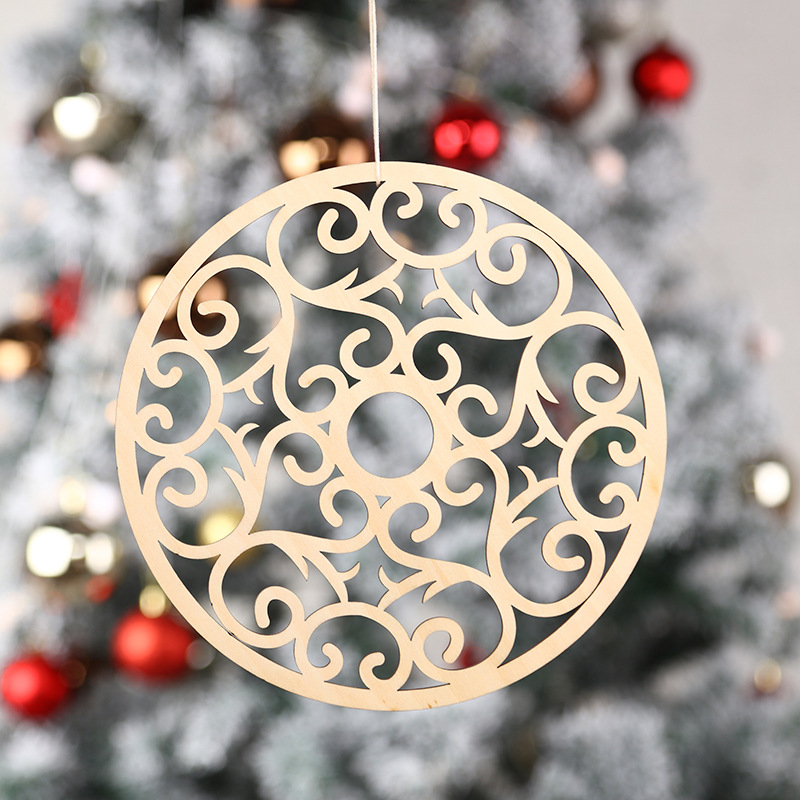 Round Wood Piece Crafts Creative Christmas Tree DIY Accessories Wooden Hollow Pendant Easter Decoration Charm