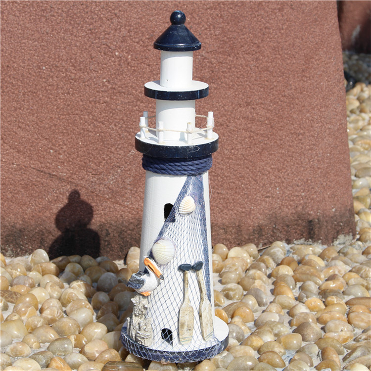 Mediterranean Style Creative Solid Wood Quality Crafts Lighthouse Retro Handmade Large, Medium and Small Size Home Ornaments
