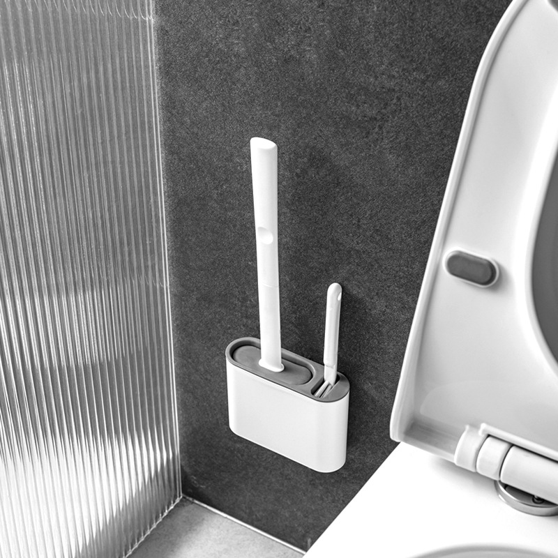New Silicone Toilet Brush Household Non-Dead Corner Bathroom Wall-Mounted Toilet Brush Cleaning Set