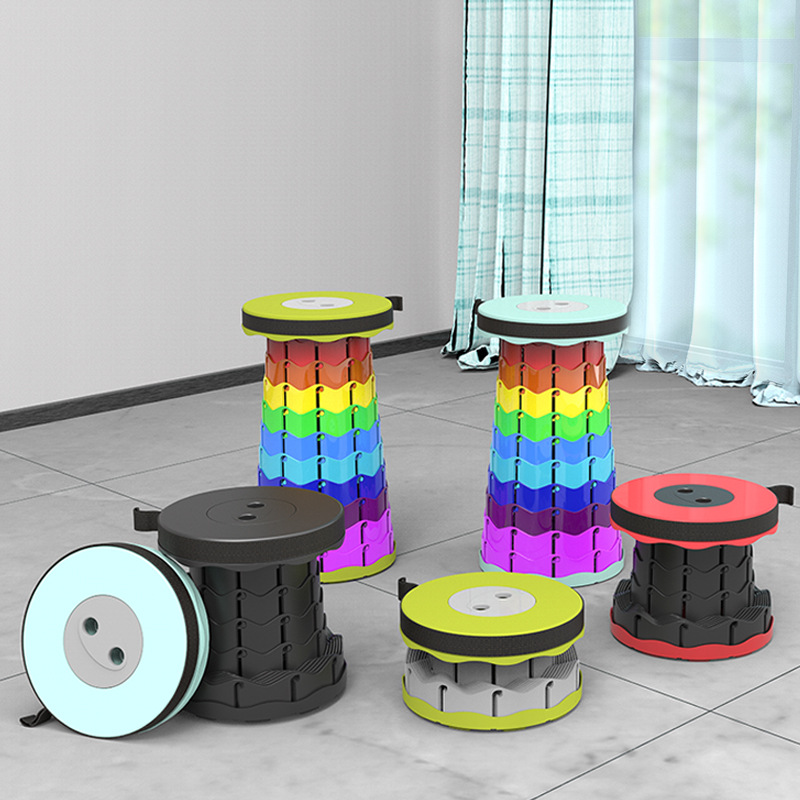 Rainbow Mountain Camping Supplies Solid Portable Telescopic Stool Multifunctional Plastic Folding Stool Chair Factory Direct Sales