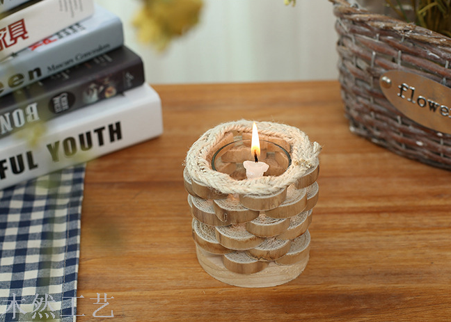 Creative Gifts Pure handmade wood candle candlestick home decoration crafts wooden ornaments