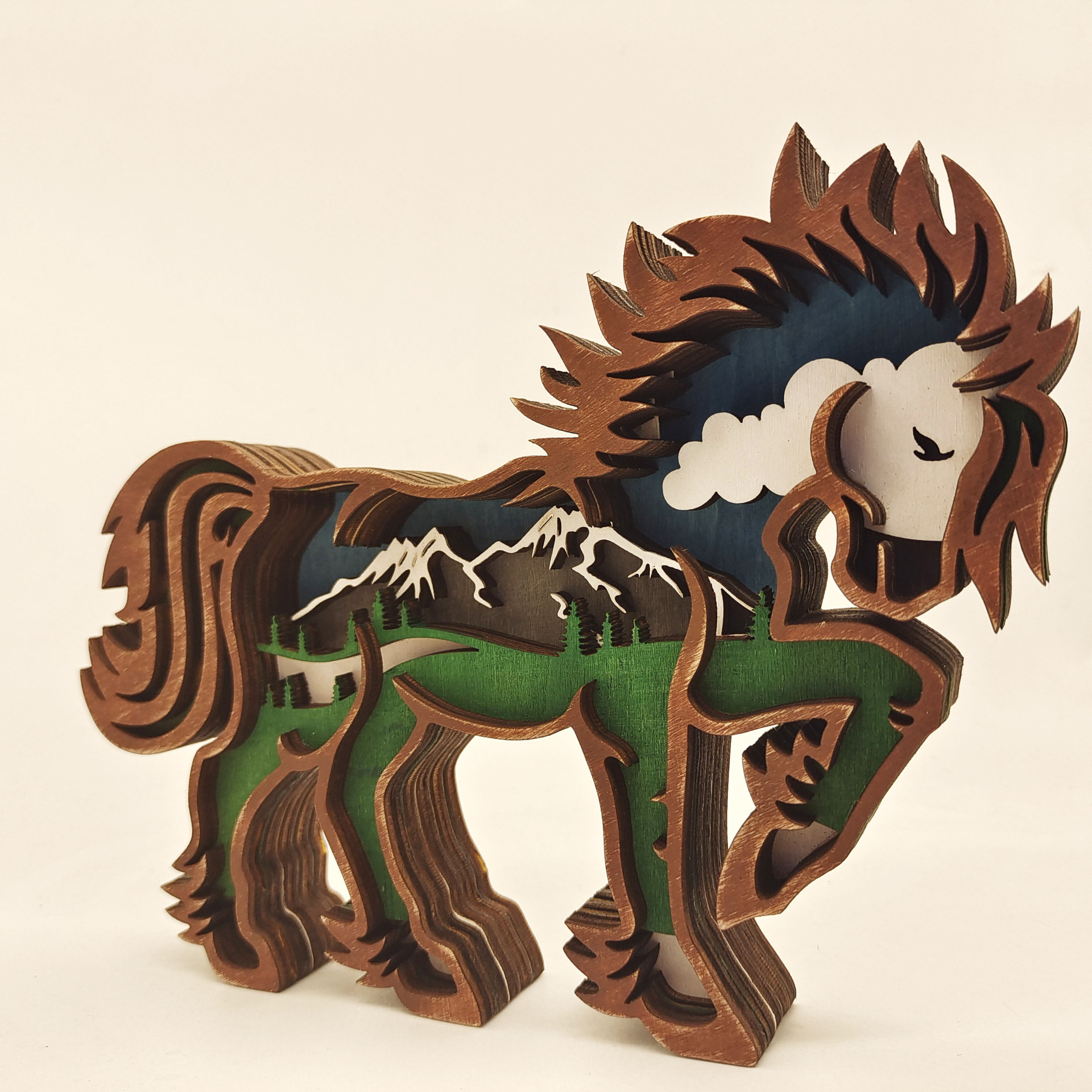Cross-Border New Arrival Wood Carving Animal Crafts Creative Festival Home Desktop Decorations Multi-Layer Carving Trojan Ornaments