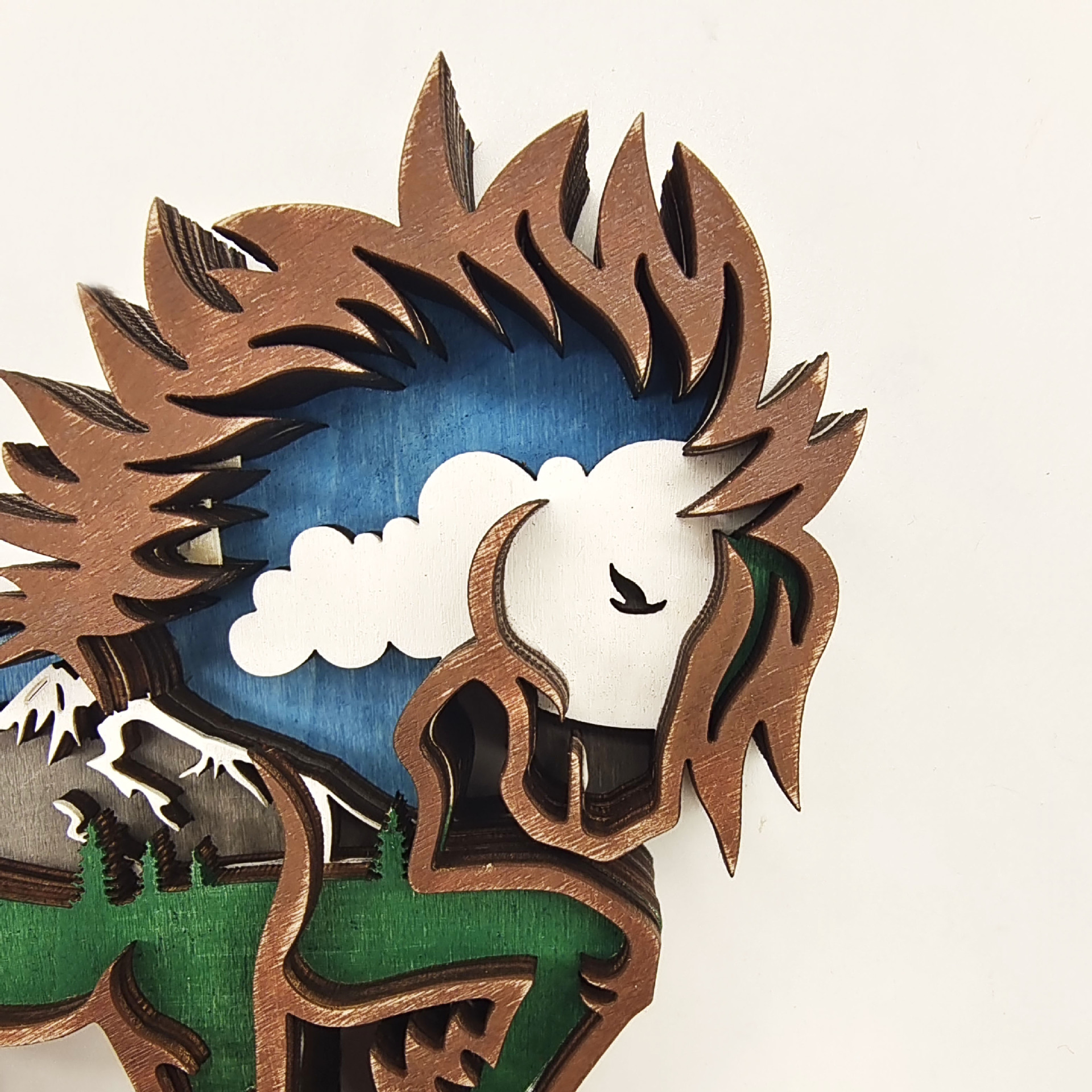 Cross-Border New Arrival Wood Carving Animal Crafts Creative Festival Home Desktop Decorations Multi-Layer Carving Trojan Ornaments