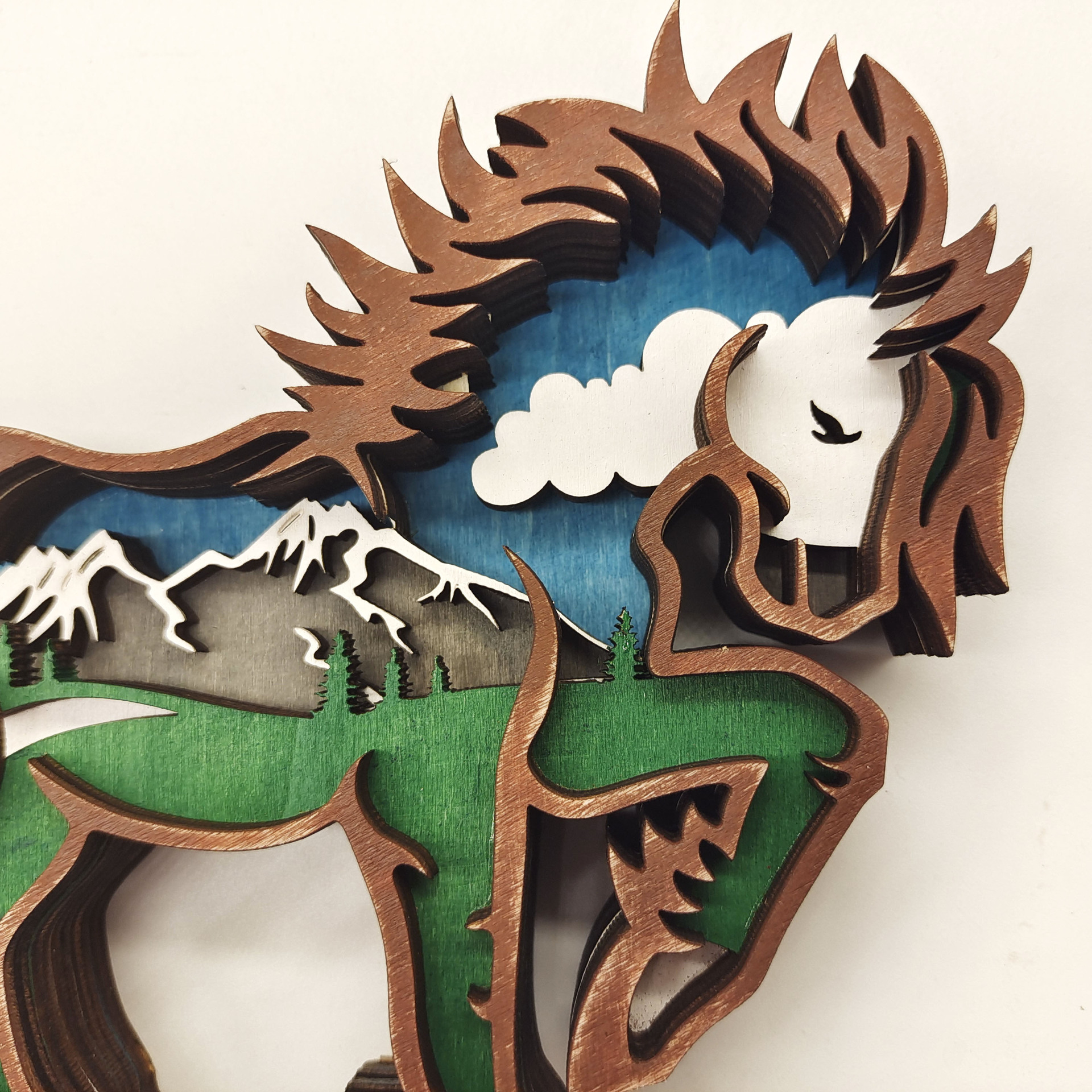 Cross-Border New Arrival Wood Carving Animal Crafts Creative Festival Home Desktop Decorations Multi-Layer Carving Trojan Ornaments