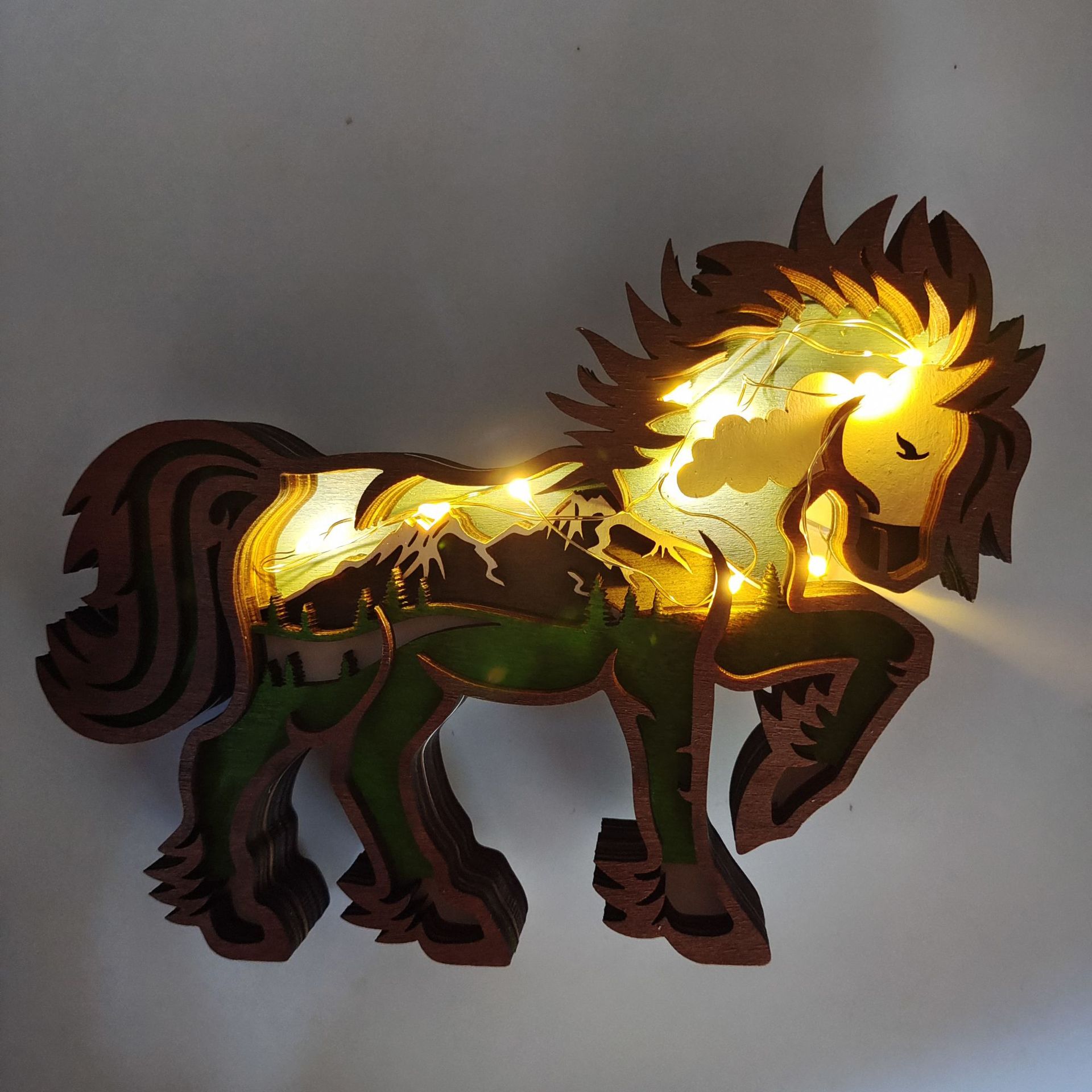 Cross-Border New Arrival Wood Carving Animal Crafts Creative Festival Home Desktop Decorations Multi-Layer Carving Trojan Ornaments