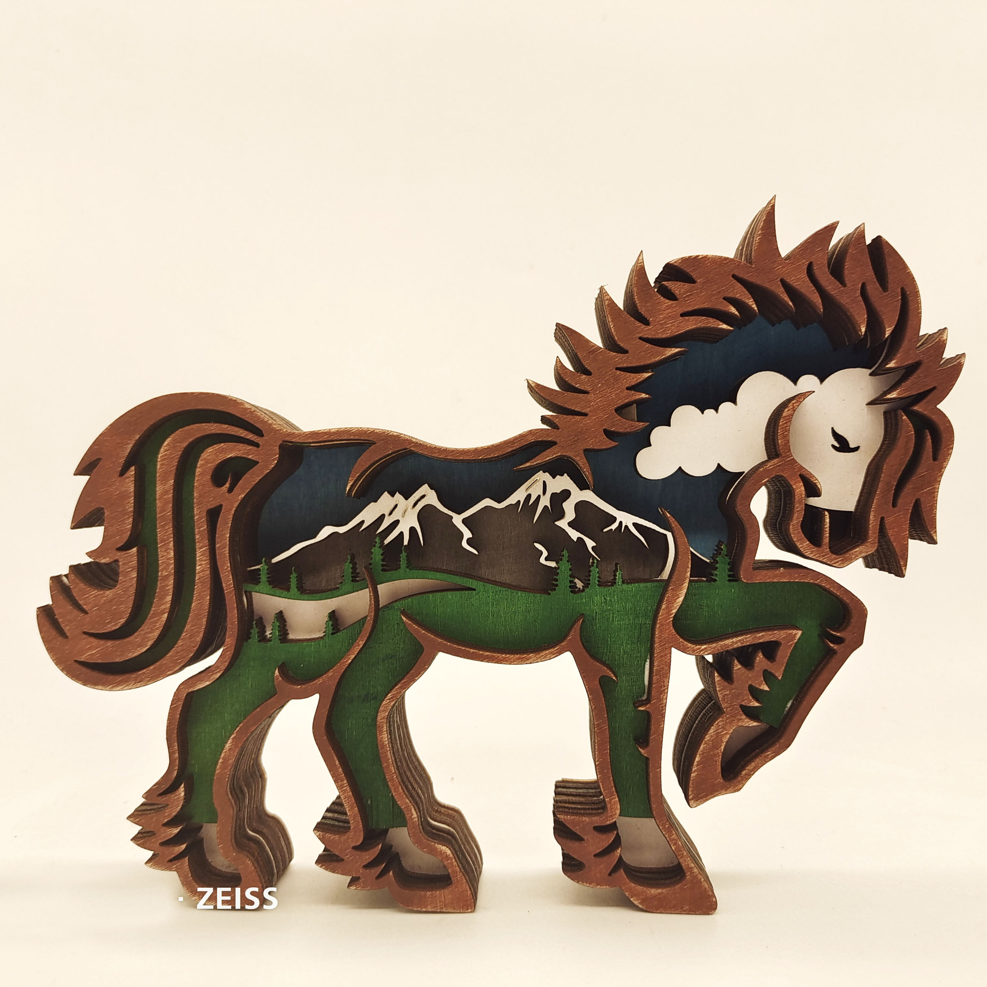 Cross-Border New Arrival Wood Carving Animal Crafts Creative Festival Home Desktop Decorations Multi-Layer Carving Trojan Ornaments