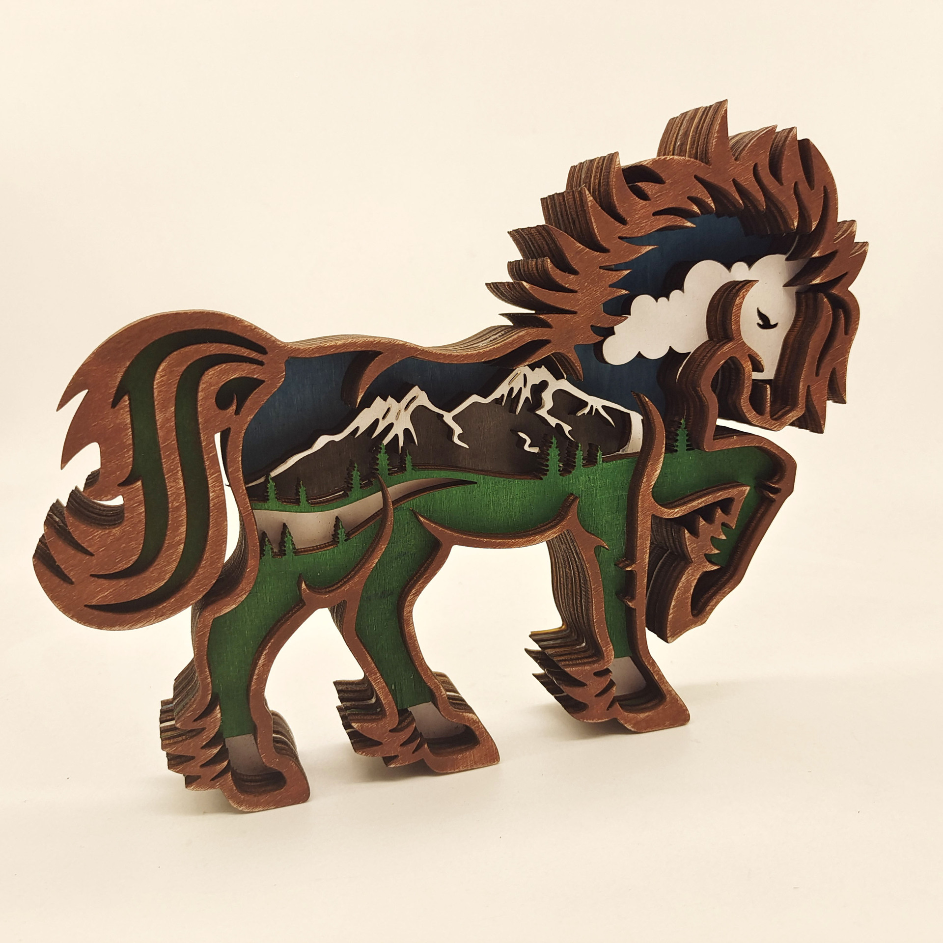 Cross-Border New Arrival Wood Carving Animal Crafts Creative Festival Home Desktop Decorations Multi-Layer Carving Trojan Ornaments