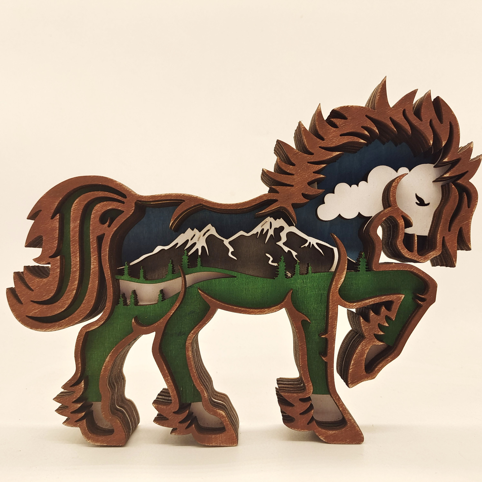 Cross-Border New Arrival Wood Carving Animal Crafts Creative Festival Home Desktop Decorations Multi-Layer Carving Trojan Ornaments