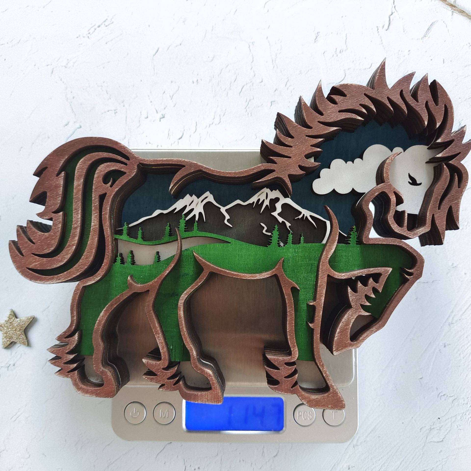 Cross-Border New Arrival Wood Carving Animal Crafts Creative Festival Home Desktop Decorations Multi-Layer Carving Trojan Ornaments