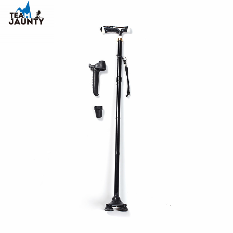 Outdoor Elderly Hand Stick with Light Four-Corner Base Crutch Five-Section Folding Ultra-Light Portable Aluminum Alloy Non-Slip Crutch Set