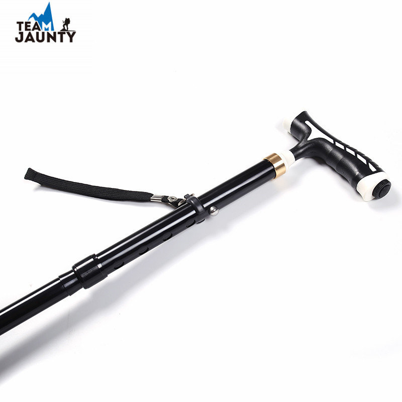 Outdoor Elderly Hand Stick with Light Four-Corner Base Crutch Five-Section Folding Ultra-Light Portable Aluminum Alloy Non-Slip Crutch Set