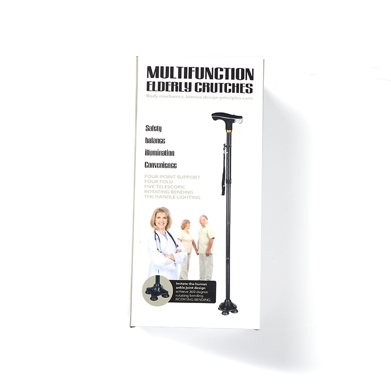 Outdoor Elderly Hand Stick with Light Four-Corner Base Crutch Five-Section Folding Ultra-Light Portable Aluminum Alloy Non-Slip Crutch Set Outdoor Elderly Hand Stick with Light Four-Corner Base Crutch Five-Section Folding Ultra-Light Portable Aluminum Alloy Non-Slip Crutch Set