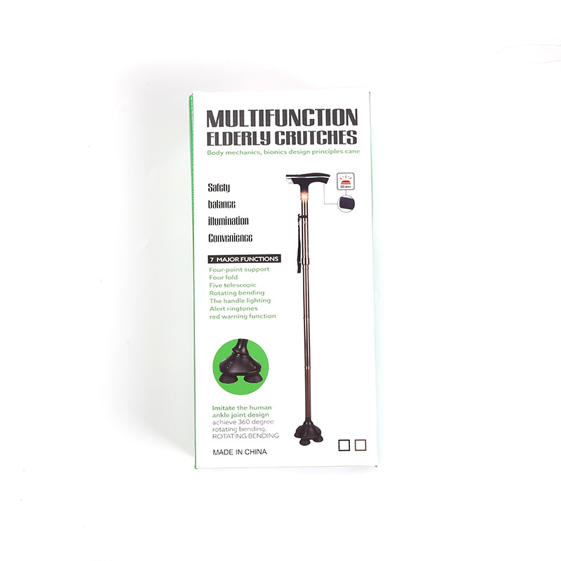 Outdoor Elderly Hand Stick with Light Four-Corner Base Crutch Five-Section Folding Ultra-Light Portable Aluminum Alloy Non-Slip Crutch Set Outdoor Elderly Hand Stick with Light Four-Corner Base Crutch Five-Section Folding Ultra-Light Portable Aluminum Alloy Non-Slip Crutch Set