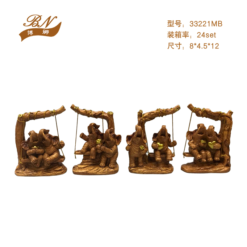 Resin Crafts Creative Cute Imitation Wood Color Couple Love Elephant Decoration Wine Cabinet TV Cabinet Home Decoration