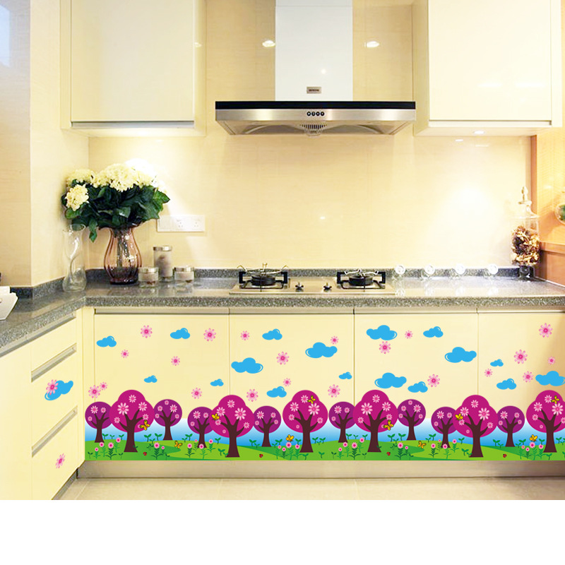 Removable Skirting Line Wall Stickers Living Room Entrance Corner Decorative Stickers Waist Line Sticker Purple Small Tree