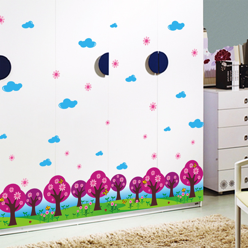 Removable Skirting Line Wall Stickers Living Room Entrance Corner Decorative Stickers Waist Line Sticker Purple Small Tree