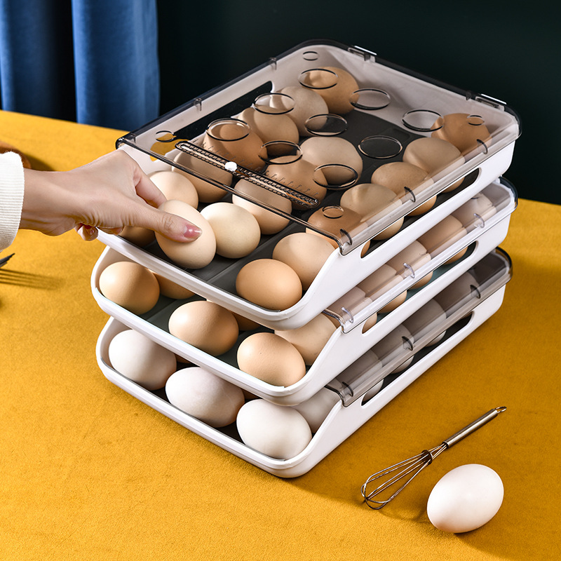 Kitchen Slide Egg Storage Box Refrigerator Plastic Stackable Duck Egg Collection Box Household Fresh-Keeping Drop-Resistant Egg Carton