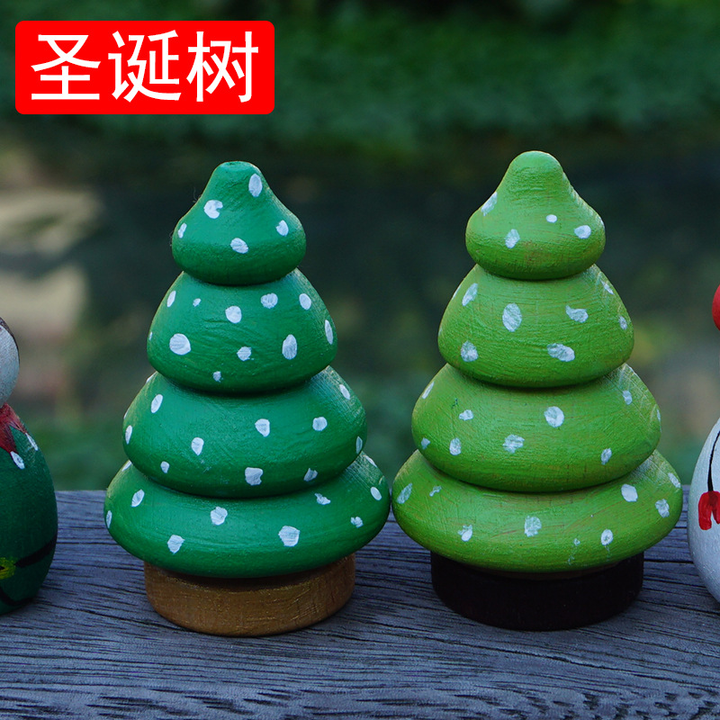 Cross-Border Solid Wood Beech Christmas Tree Wooden Man Handmade DIY Painted Toy Crafts Home Decoration & Ornament