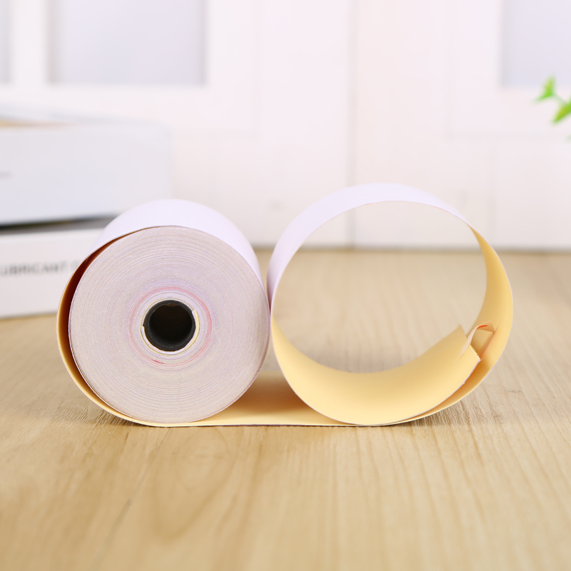63 grams of carbon free cash register paper three layers 75 x 65 white pink yellow three colors for direct selling manufacturers