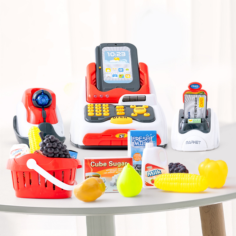 Cross-Border Children&#039;s Simulation Cash Register Supermarket Credit Card Toy Vegetable and Fruit Vending Machine Shopping Basket Set Combination