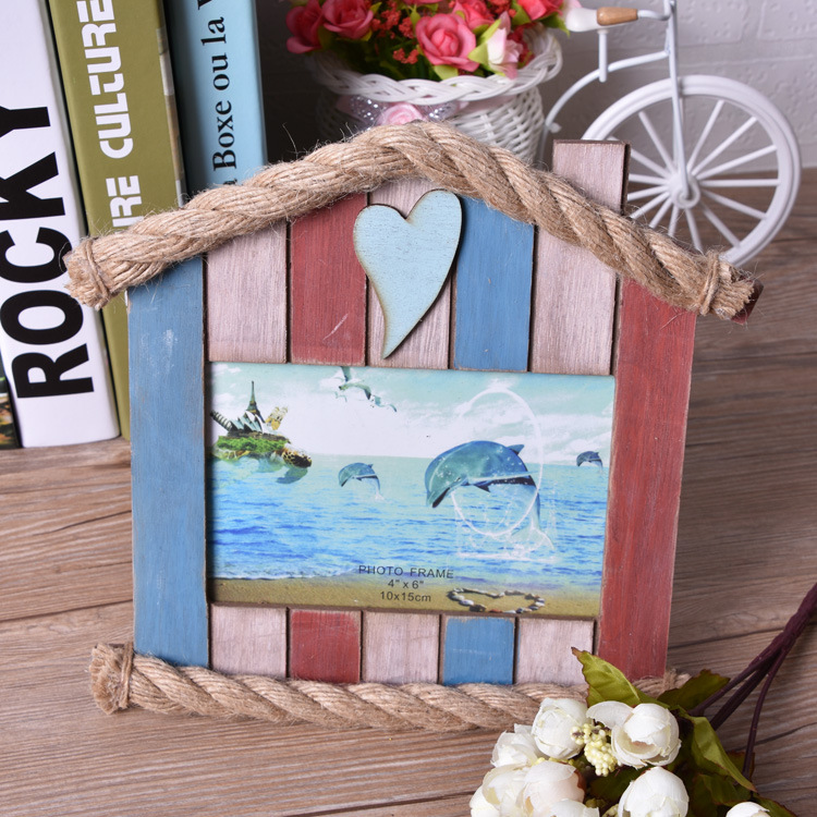 2015 New Hemp Rope Solid Wood Photo Frame Creative Mediterranean Style Photo Frame Domestic Ornaments Crafts Customized