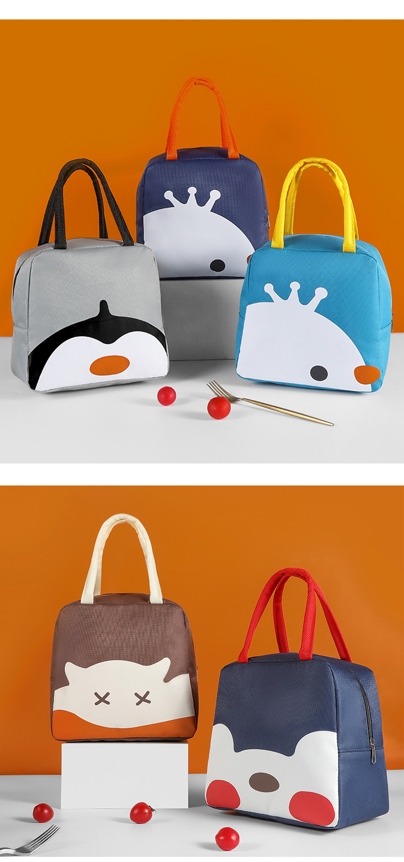 New Cartoon Funny Insulated Bag Large Capacity Lunch Bag Heat and Cold Insulation Lunch Bag Fresh-Keeping Lunch Box Bag