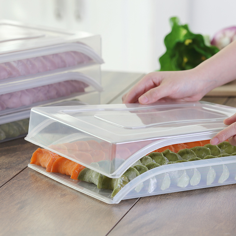 Factory Wholesale Refrigerator Fresh-Keeping Multi-Layer Dumplings Box Microwaveable Thawing Dumpling Box Wonton Single Layer Quick-Frozen Dumplings Box