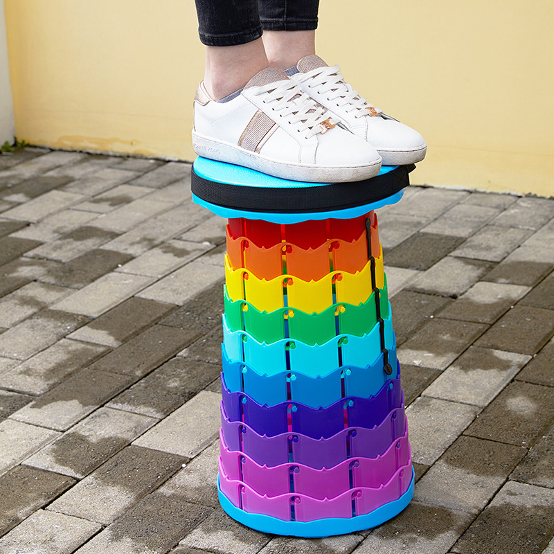 Wholesale Rainbow Outdoor Folding Stool Chair Plastic Adjustable Portable Telescopic Stool Camping Fishing Stool