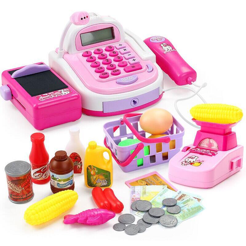 Play House Children&#039;s Kitchen Kitchenware Cooking Toys Workbench Fast Food Table Supermarket Stall Shopping Cart Cash Register