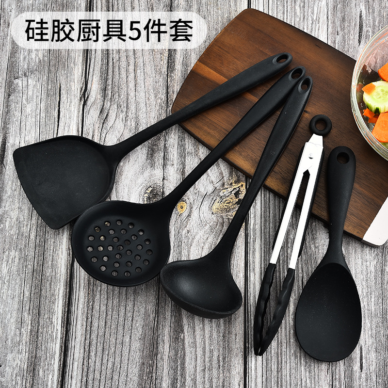 Factory Direct Supply All-Inclusive Silicone Kitchenware Set Cooking Spoon Household Spatula Kitchen Food Clip Colander 5-Piece Set