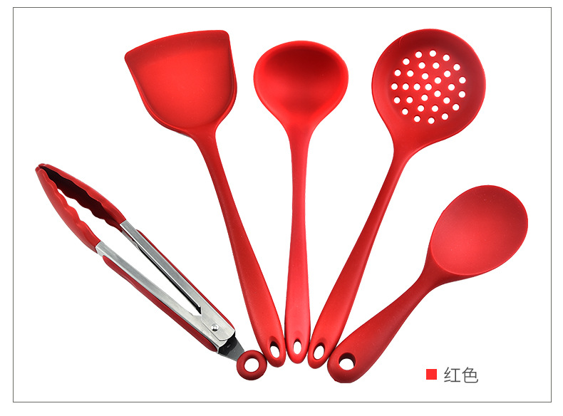 Factory Direct Supply All-Inclusive Silicone Kitchenware Set Cooking Spoon Household Spatula Kitchen Food Clip Colander 5-Piece Set