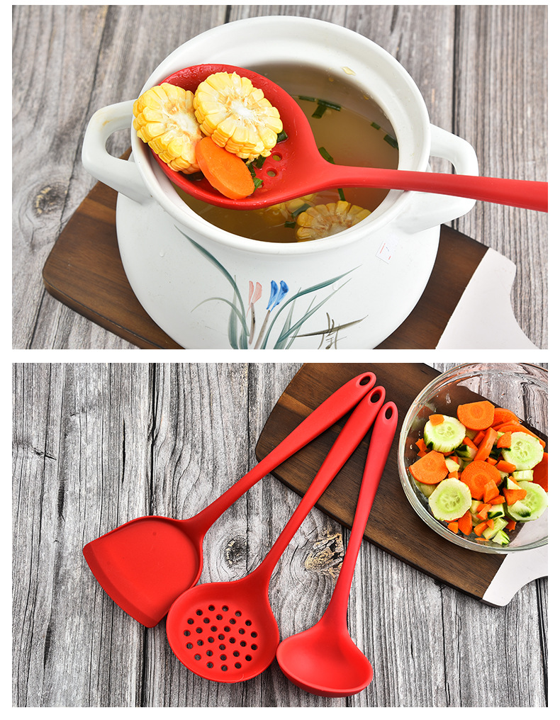 Factory Direct Supply All-Inclusive Silicone Kitchenware Set Cooking Spoon Household Spatula Kitchen Food Clip Colander 5-Piece Set