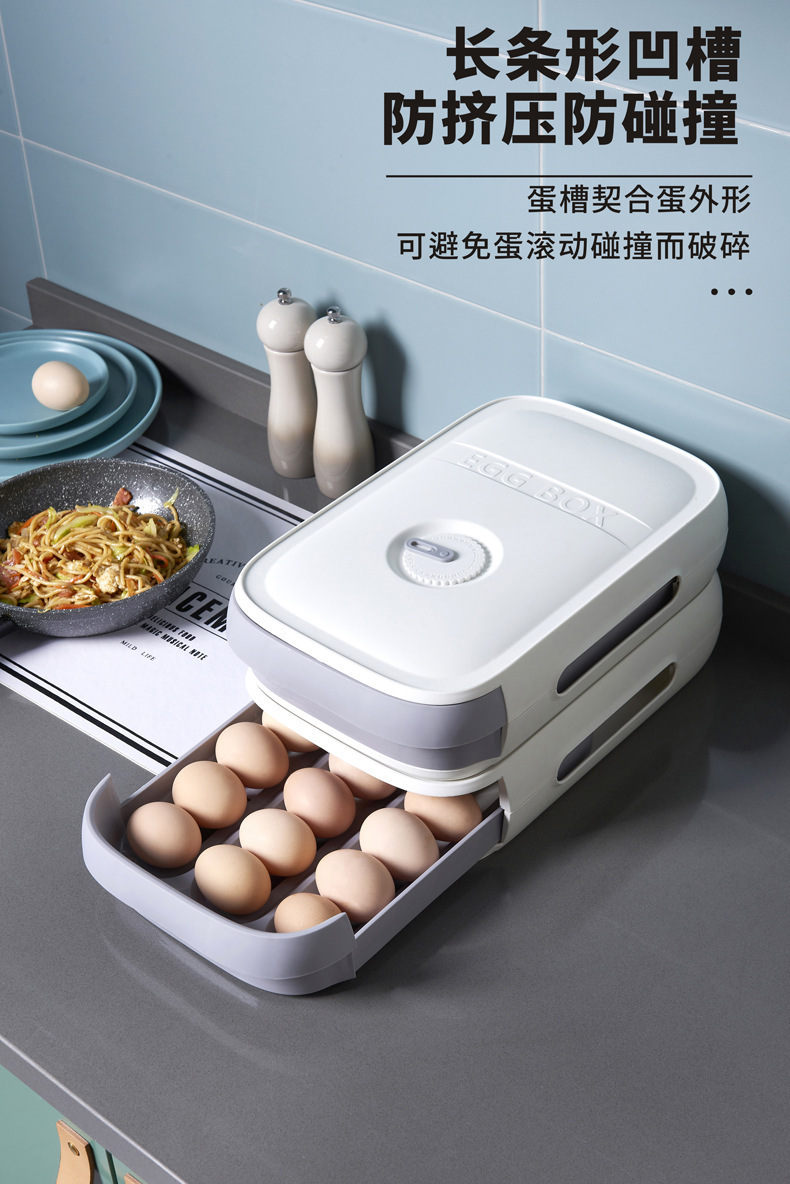 Factory Fresh-Keeping Egg Storage Box Drawer-Type Egg Storage Box Basket Refrigerator Kitchen Egg Carton Artifact in Stock