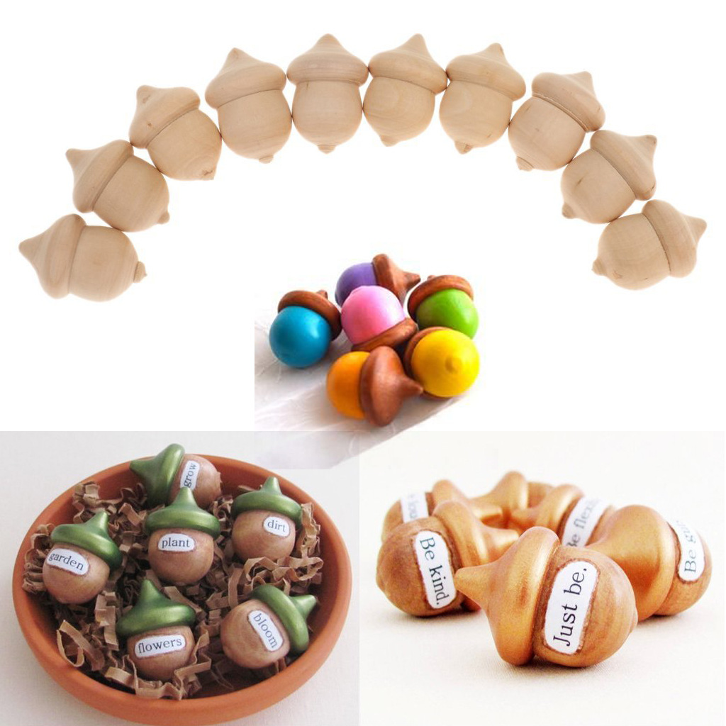 Wooden Toy Car Wood ACORN Painted DIY Wood Crafts Home Decoration &amp; Ornament 10PCs a Pack