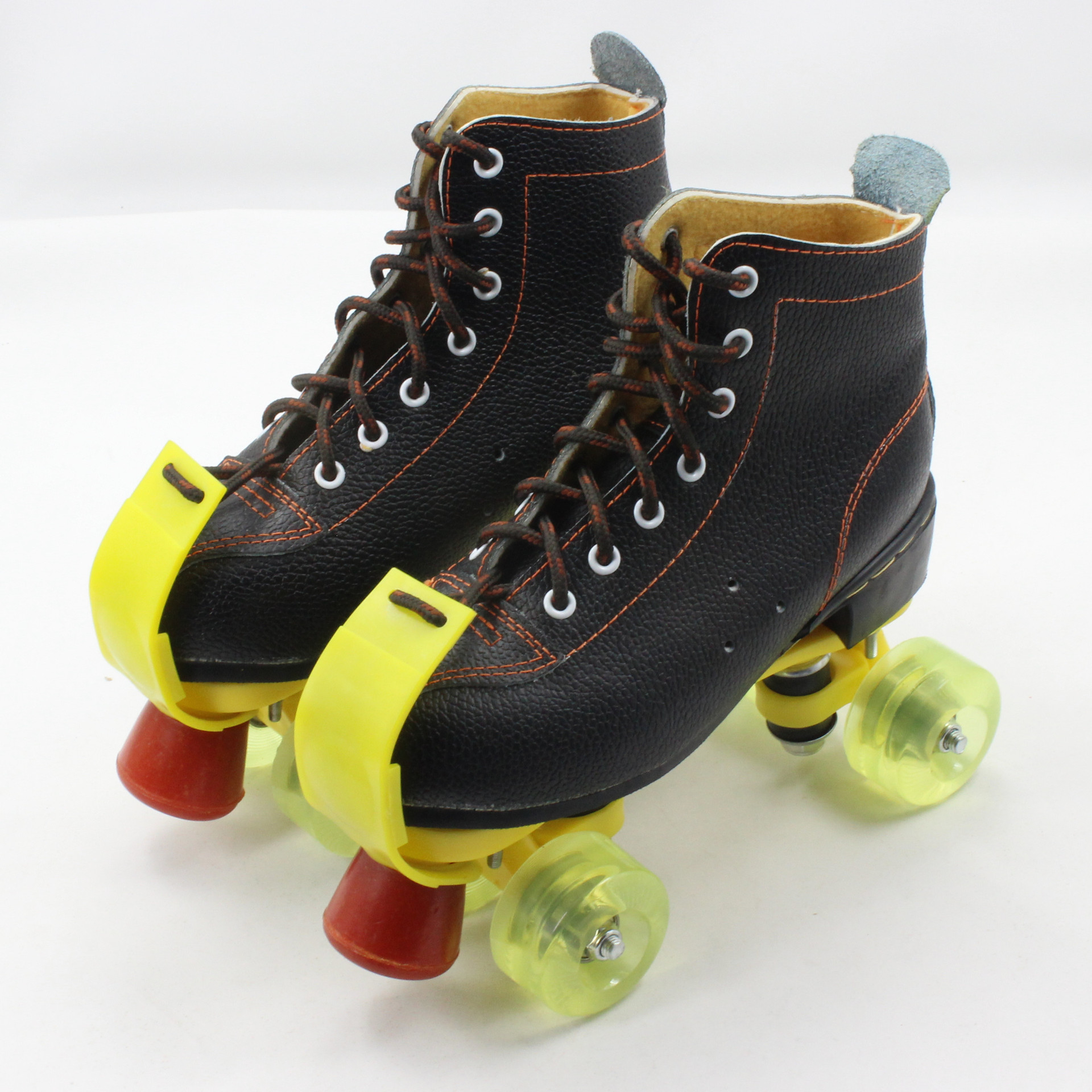 Adult double skates four round leather PU flash black skates skates