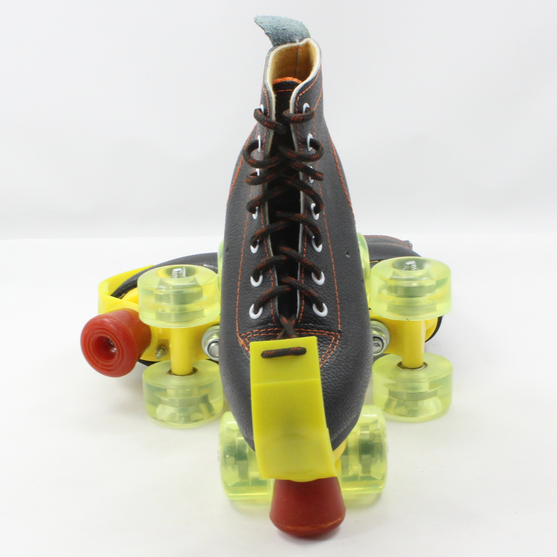 Adult double skates four round leather PU flash black skates skates