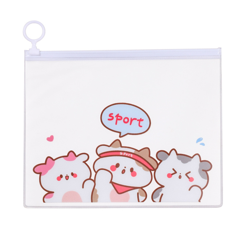 File Bag Cartoon Cow Toy Student Stationery Storage Ring Zipper Bag Waterproof File Bag Learning Transparent Information Bag