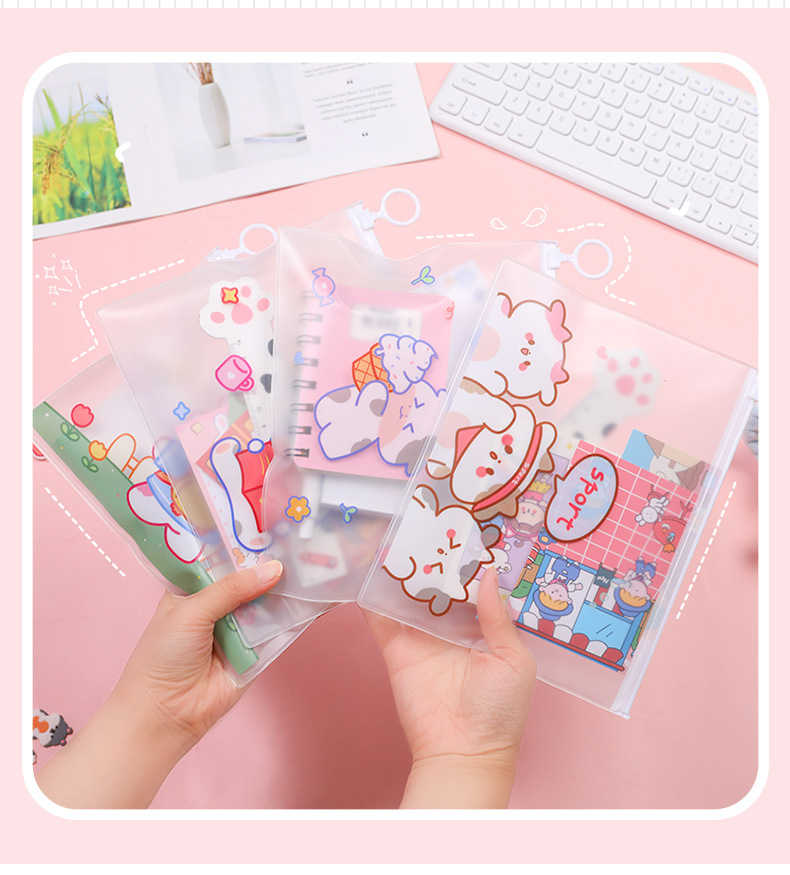 File Bag Cartoon Cow Toy Student Stationery Storage Ring Zipper Bag Waterproof File Bag Learning Transparent Information Bag