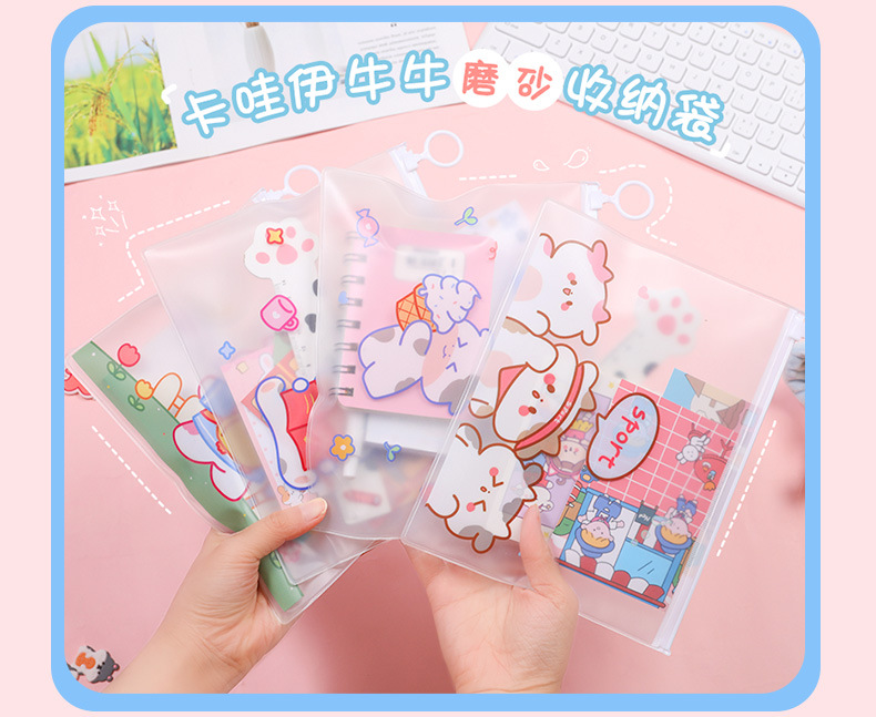 File Bag Cartoon Cow Toy Student Stationery Storage Ring Zipper Bag Waterproof File Bag Learning Transparent Information Bag