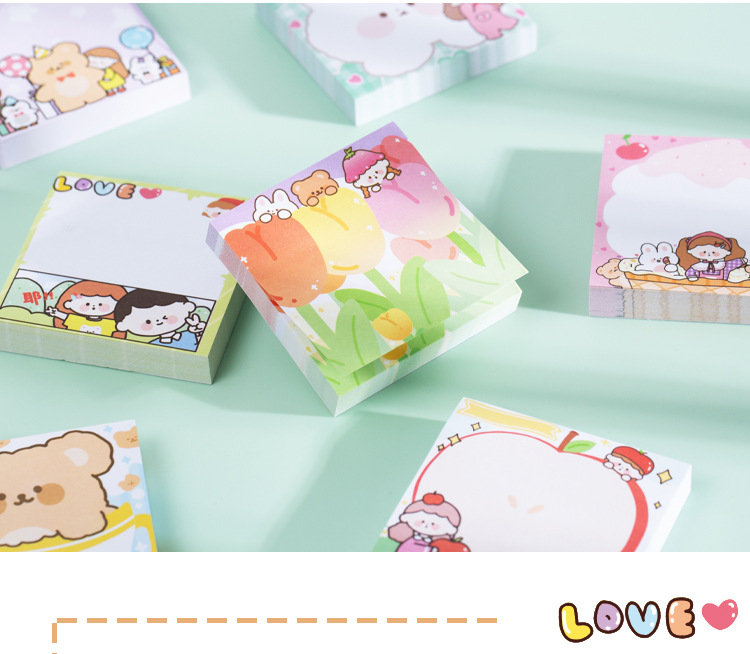 Yuxian Sticky Notes Sweet Tea Telegraph Series Hand-Painted Cartoon Cute Hand Account Message Memo Note Sticker 100 Pieces 8 Models