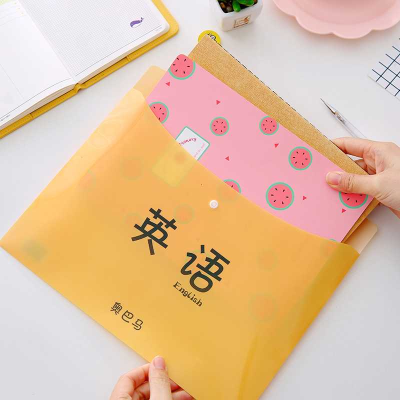 Educational Edition Student Cute A4 Examination Paper File Bag Fresh Transparent Folder Snap Information Bag Office Supplies